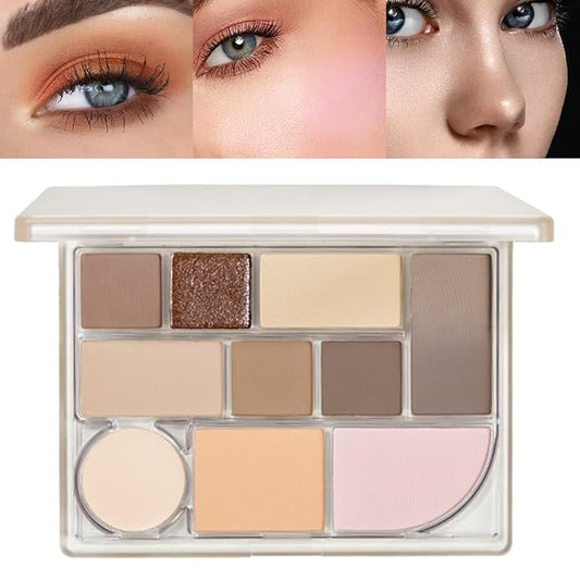 All-in-one Disk Conceal Contour Eyeshadow Palette with Mirror-10 Colors Highly Pigmented Matte Shimmer Primer Powder Makeup-Warm Nude Bronze Neutral Shadows 04#-Velvo Beauty