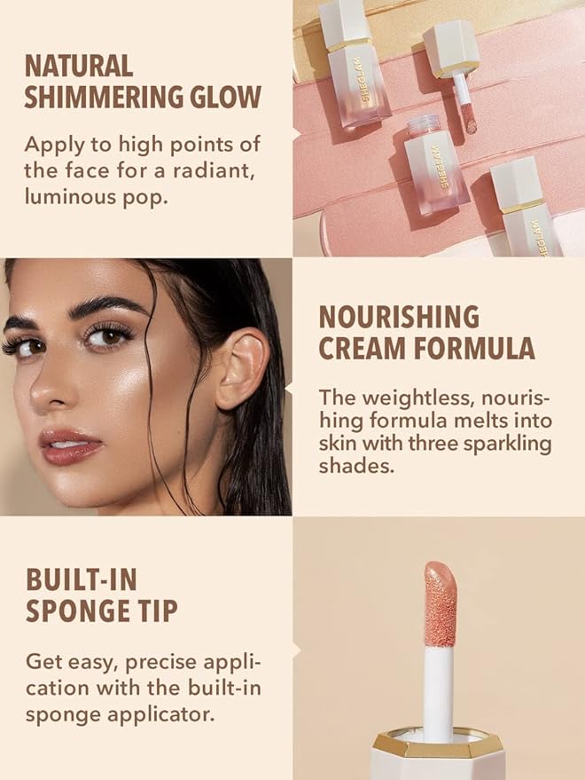 SHEGLAM Glow Bloom Liquid Waterproof Highlighter Long Lasting Cream Highlighter with Shimmer Dewy Finish - Bellini Brunch-Velvo Beauty