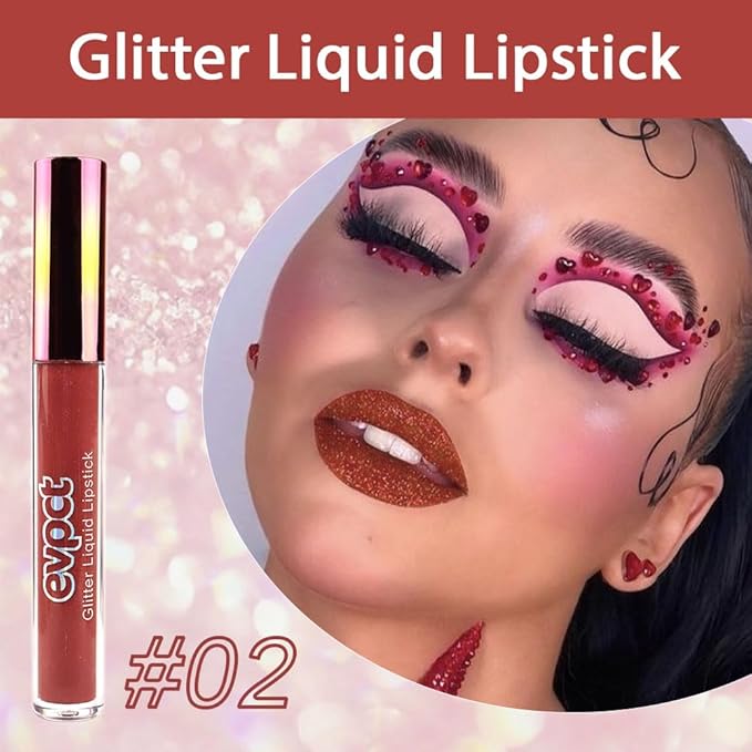 evpct 1Pcs Mauve Red Matte to Glitter Liquid Lipstick Lip Set Kit, Long Lasting Matte Diamond Glitter Lipstick Waterproof, Colorful Sparkly Glossy Metallic Shimmer Sparkle Lip Gloss for Women 02#-Velvo Beauty