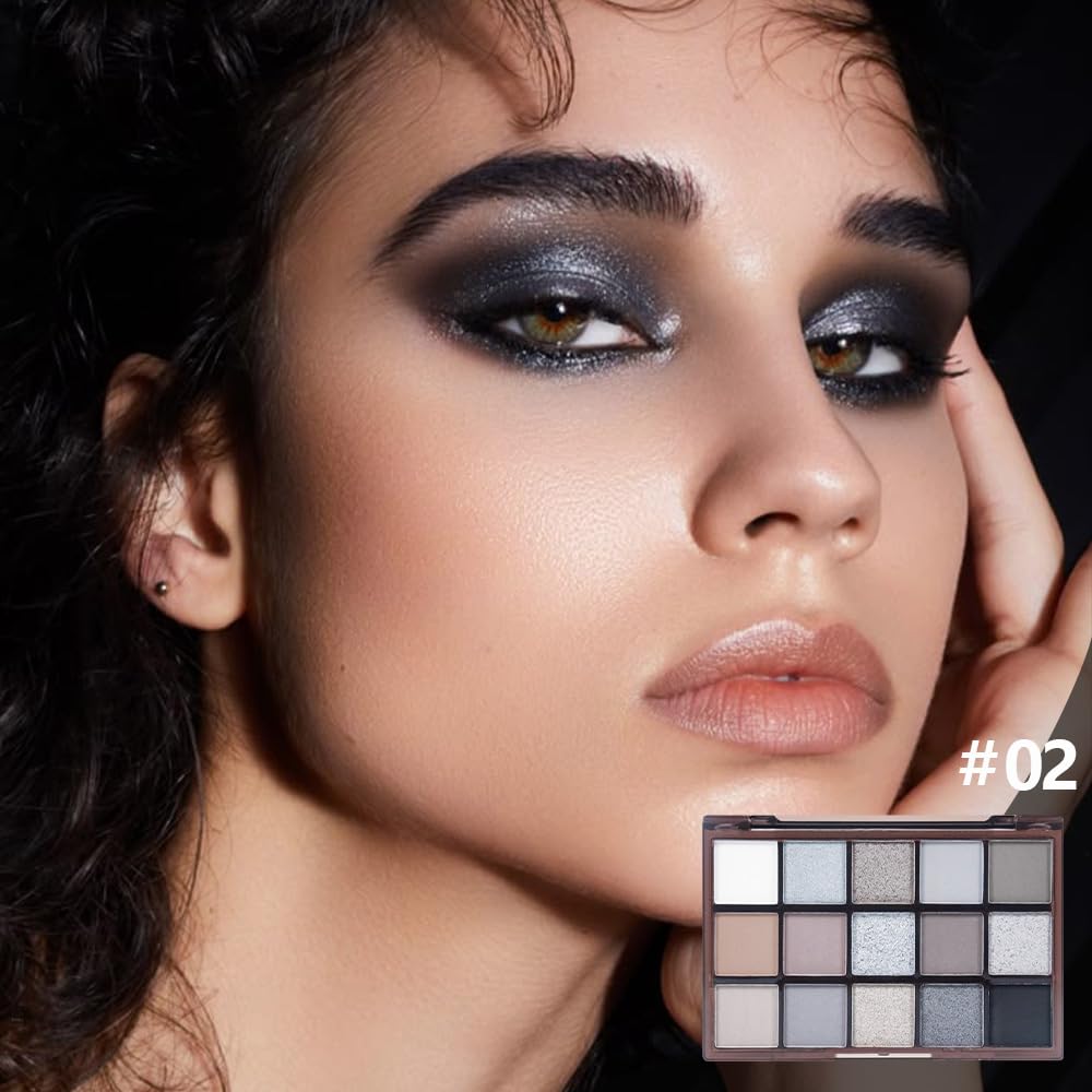 Smokey Black Eye Shadow Makeup Palette,15 Colors Gray Silver Dark Shimmer Matte Makeup Pallet,Long Lasting Waterproof Blendable for Daily and Halloween,Vegan,Cruelty -free-Velvo Beauty
