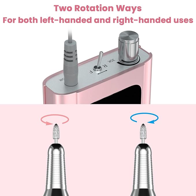 Delanie Professional Nail Drill High Torque 35000 RPM Rechargeable Portable Electric Nail File Filer for Acrylic Gel with Cuticle Bits, Salon Manicure Tool, Rose Gold-Velvo Beauty