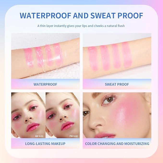 Color Change Blush Clear Liquid Blush Cream Moisturizing Blusher Halo dyeing naturally Blush Rouge Multi-use Makeup Cream For Cheeks Face Lips Waterproof Blush Gel Lip Oil (#1)-Velvo Beauty