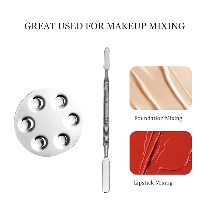 Metal Mixing Palette Makeup Spatula, Foundation Mixing Palette Hand, Make Up Tools Mini Mixing Tray with Finger Ring, Small Makeup Mixing Palette, Pack of 2-Velvo Beauty