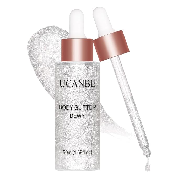 UCANBE Highlighter Makeup Drops Body Glitter Dewy Liquid Face Glow Shimmer for Women Holographic Luminizer Sparkles for Face (Silver Fairy White - 02)-Velvo Beauty