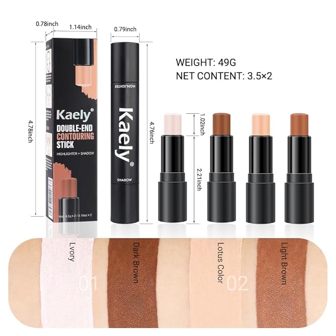 evpct 4 Color Contour Stick Makeup Set Concealer Bronzer Stick Cream Contour Palette Contour Contouring Makeup Kit for Beginner Face Highlighter Makeup Stick Liquid Contour contorno maquillaje 01+02-Velvo Beauty