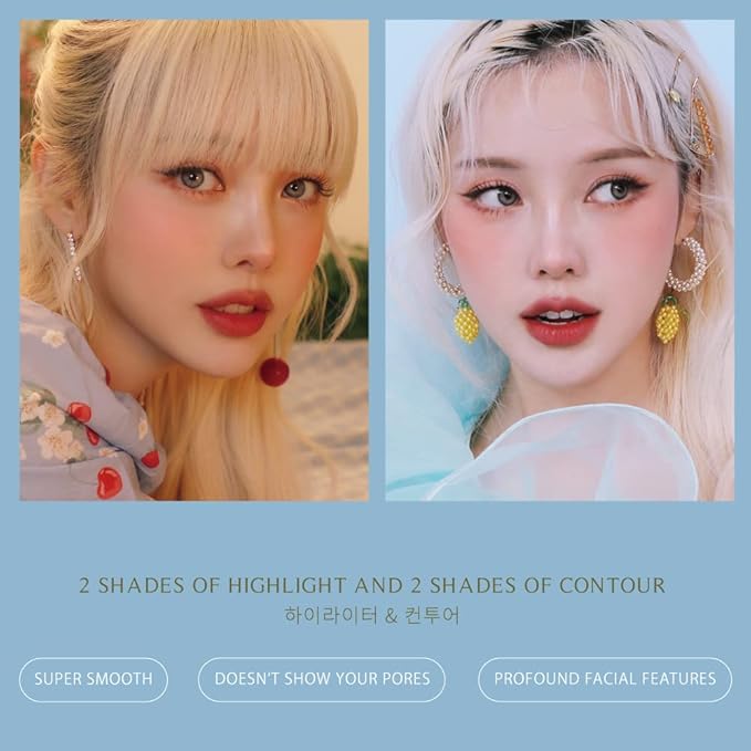 FreshO2 x Pony | Lemon tart multi-use Palette | 2 shades of highlight and 2 shades of contour| Delicate pearl like shimmer, super smooth | Made In Taiwan | Vegan Cruelty Free-Velvo Beauty