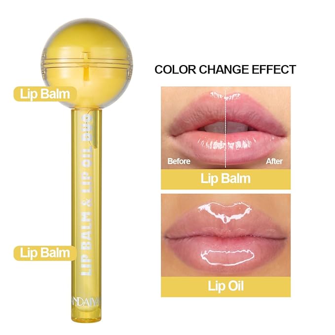 Tinted Lip Balm Lollipop Lip Gloss, Magic pH Color Changing Pink Lipstick & Vitamin E Clear Lip Oil Combo, Hydrating Plumping Lip Care Product for Girls (Yellow)-Velvo Beauty