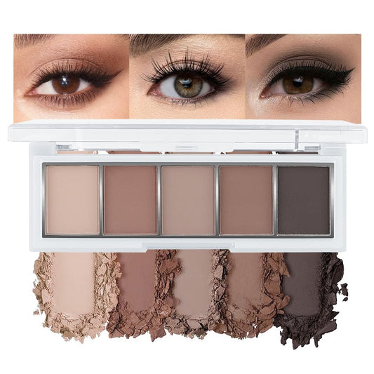 5 Color Eye Shadow Palette Makeup, Nude Coffee Brown Dark Brown Black, Velvety Matte Finish, Highly Pigmented Make up Eyeshadow Palette, Long Lasting Waterproof, Neutral Daily Eye Makeup 06#-Velvo Beauty