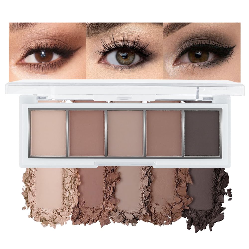 AMY'S DIARY Neutral Nude Brown Eyeshadow Palette Makeup, 5 Colors Cool-Toned Velvety Matte Finish, Nude Taupe Eye Shadows, for Brown Eyes Long Lasting Naturing-Looking (04#)-Velvo Beauty