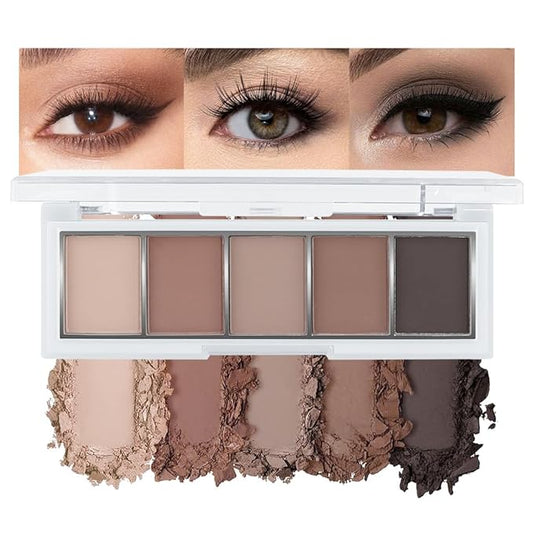5 Colors Matte Eyeshadow Makeup Palette, 5 Natural Neutral Nude Brown Cool-Toned Nude Taupe Eyeshadow, Looks for Brown Eyes Women Finish Long Wearing Waterproof Professional Eye Makeup 06#-Velvo Beauty