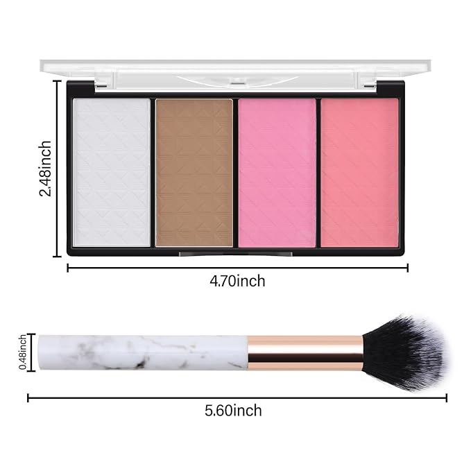 Contour Highlighter Blush Powder Makeup Palette, 4 Colors Matte Face Contour Shading with Professional Makeup Brush-Velvo Beauty
