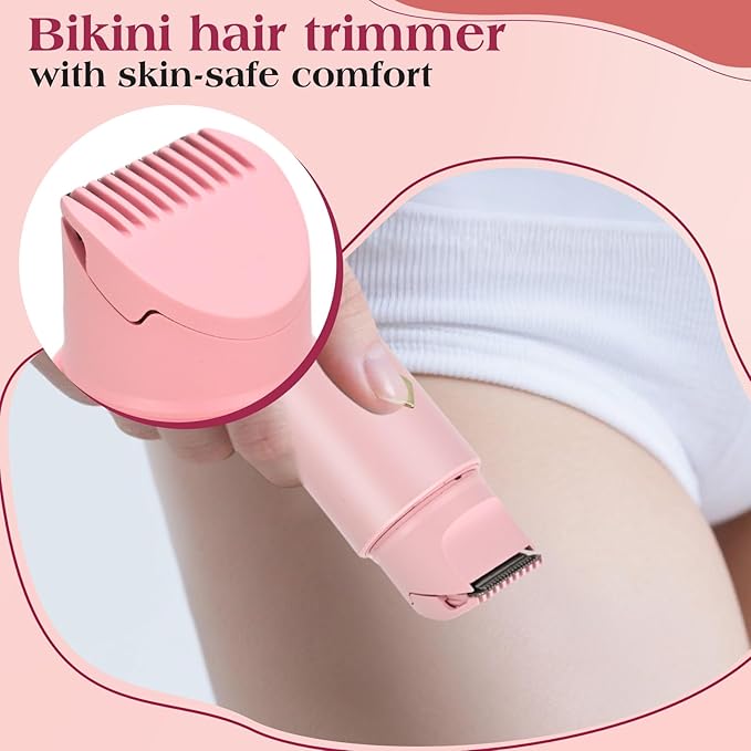 Electric Shaver & Bikini Trimmer for Women – 2-in-1 Design, Waterproof, Type-C Charging, Gentle on Sensitive Skin, Ideal for Travel and Daily Use, Pink-Velvo Beauty