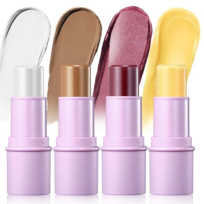 4Pcs Cream Blush Contour Highlighter Bronzer Moisturizer Stick Makeup Set #T Blush Glow3-Velvo Beauty