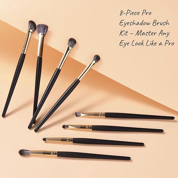 Eyeshadow Makeup Brushes Set with Case 8 PCS Soft Synthetic Hairs Eye Makeup Brushes for Blending Eyebrow Eyeliner Eyeshadow (Black)-Velvo Beauty