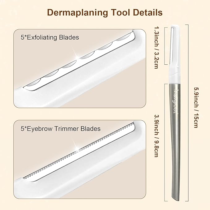 Dermaplaning Razor for Face - 10 Blade Refills, Dermaplaning Tool for Face Help Exfoliate and Smooth Skin, Easy-to-Use Facial Razors, Eyebrow Razor & Peach Fuzz Removal for Beauty-Velvo Beauty