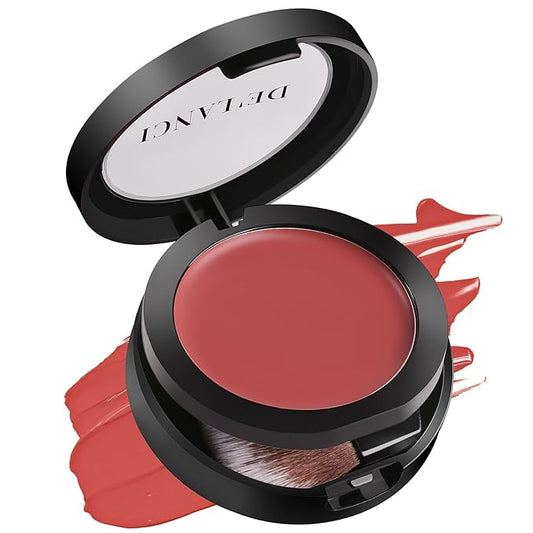 DE'LANCI Hydrating Cream Blush for Cheeks & Lips & Eyeshadow, Creamy & Long-lasting Waterproof Blush Balm, Lightweight Matte Blush for natural look, Travel Size, Highly Pigmented, Built-in Brush, Wine-Velvo Beauty