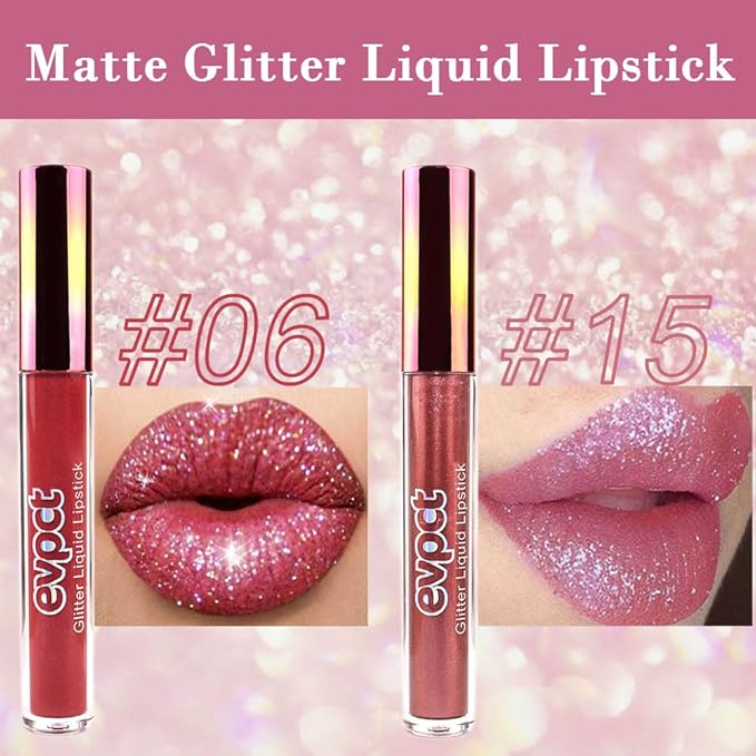 evpct 2Pcs Wine Red Plum Red Matte to Glitter Liquid Lipstick Set Kit for Women Long Lasting Glossy Metallic Shimmer Sparkle Lipstick Lip Gloss 6+15-Velvo Beauty