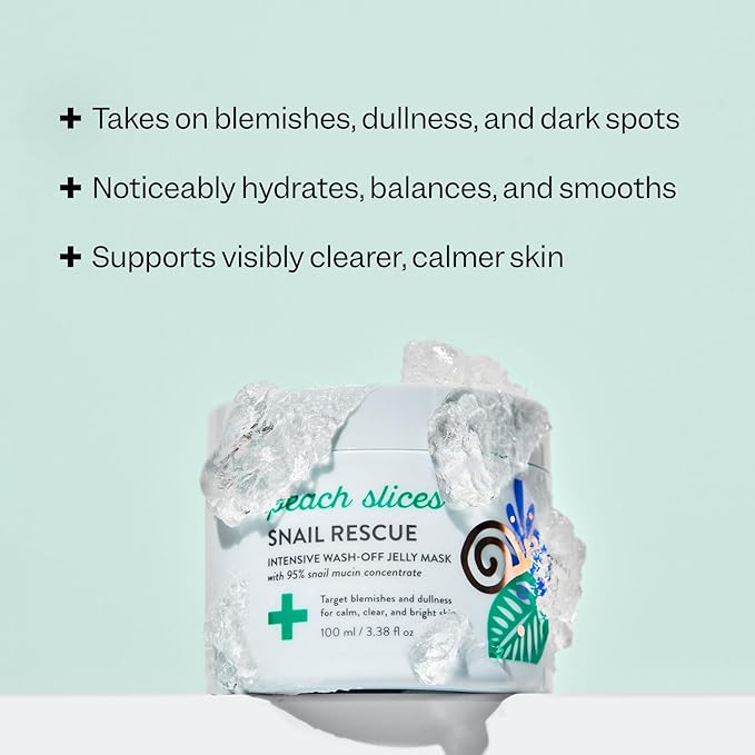 Peach Slices | Snail Rescue Intensive Treatment Wash-Off Face Mask | 95% Snail Mucin | For Dark Spots & Blemishes | Refreshing & Calming Mask | Clear, Radiant, & Hydrated Skin | Skin Care | 3.38 oz-Velvo Beauty