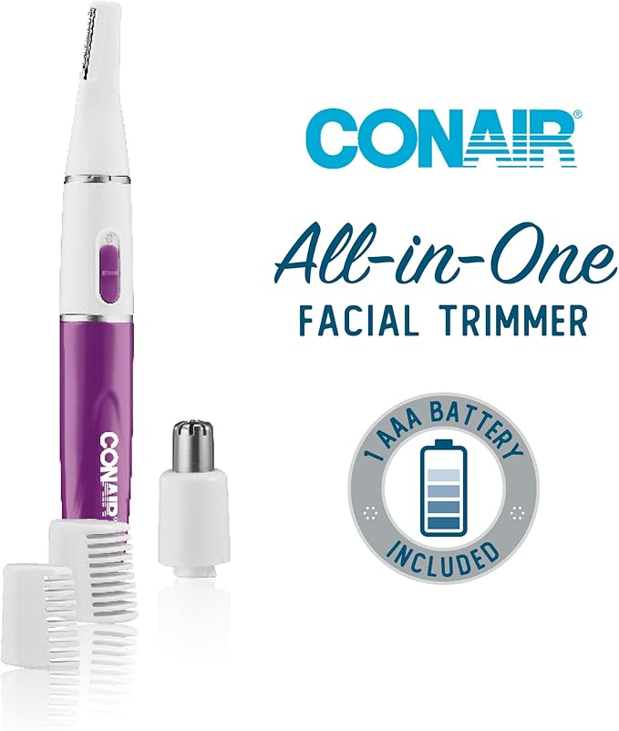 Conair All-in-1 Facial Hair Trimmer for Women, Perfect for Face, Ear/Nose and Eyebrows, Battery-Powered-Velvo Beauty