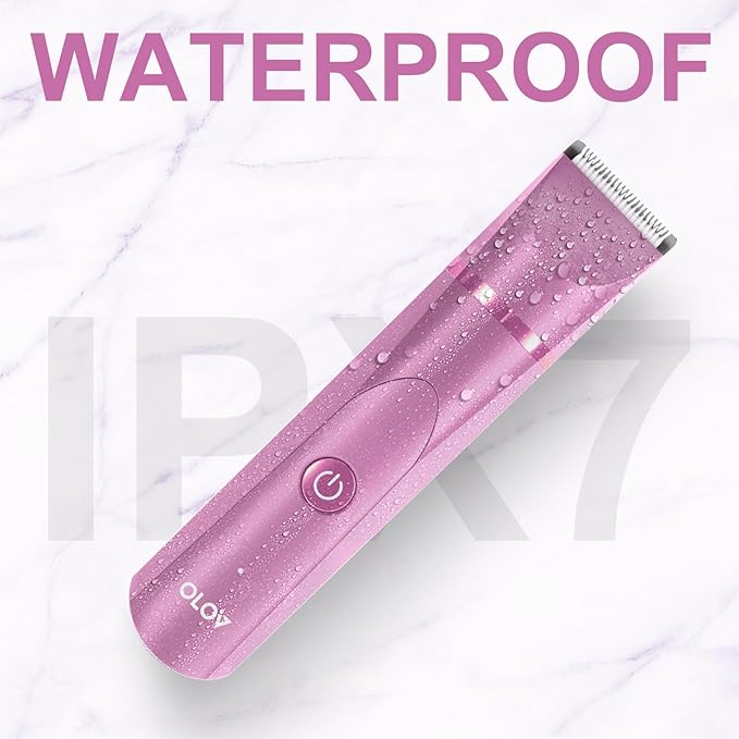OLOV Electric Body Hair Trimmer - Groin Trimmer for Men - Bikini Trimmer Women - Wet/Dry Shaver Groomer, Replaceable Ceramic Blade Heads, USB Recharge Dock, Waterproof Hygiene Razor, Pink-Velvo Beauty