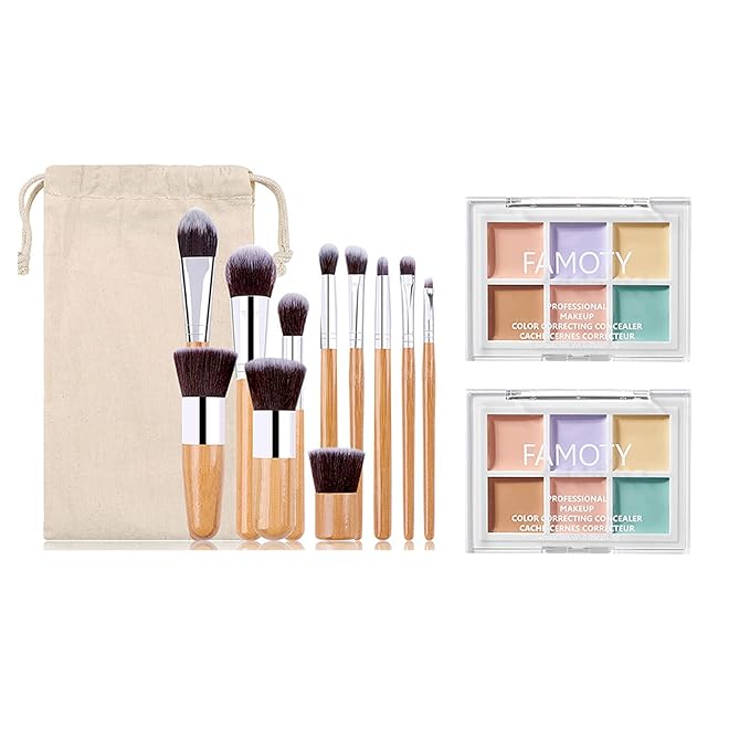 6 Colors Correcting Concealer Palette, with 11 Pcs Complete Function Makeup Brush Set, Contouring Foundation/Concealer Palette for Conceals Dark Circles, Redness, Acne, Blemish-Velvo Beauty