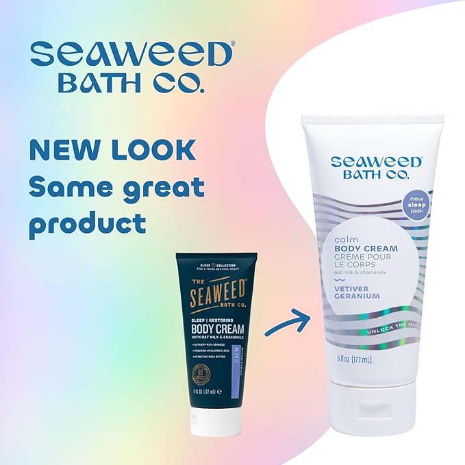 Seaweed Bath Co. Calm Body Cream - Vetiver Geranium | Soothing Hand and Body Lotion With Oat Milk, Shea Butter, and Chamomile | Natural, Vegan Moisturizer For Dry Skin | 6 oz-Velvo Beauty