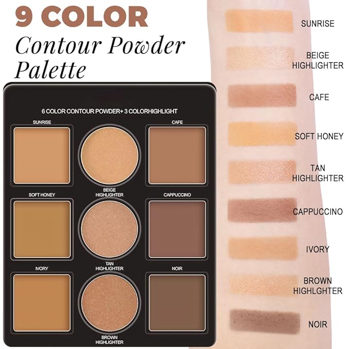 Professional Light Medium Brown Contour Highlight Palette,Multiple Full Coverage Makeup Palet for Correcting, Easy Blending, Long-lasting formula, Sculpt & Highlighting,Matte and Shimmer Finish-9A-Velvo Beauty