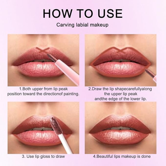evpct Copper Metallic Glitter Lip Liner and Lipstick Combo Lip Gloss Stain Set Makeup for Women Long Lasting Waterproof 24, Bronze Gold Mocha Metallic Shimmer Frosted Iridescent Glossy Liquid Lipstick-Velvo Beauty