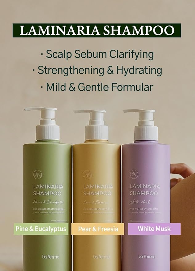 laferme Laminaria Shampoo with Organic Ingredient, Korean Clarifying Shampoo, Hydrating for Dry Hair, Strengthening for Weak Hair, Sulfate & Paraben-Free, for Women & Men, 33.8 FL OZ, Pine Eucalyptus-Velvo Beauty
