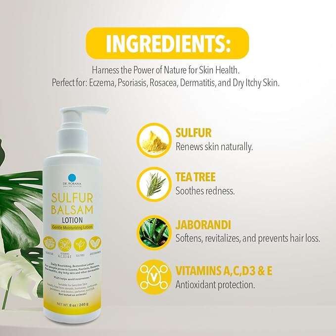 Dr. Robaina Sulfur Balsam Lotion – Lightweight Moisturizer for Dry, Flaky & Itchy Skin – Calms Redness, Supports Skin Barrier & Locks Hydration – Shea Butter & Tea Tree – 8 fl oz, USA Made-Velvo Beauty