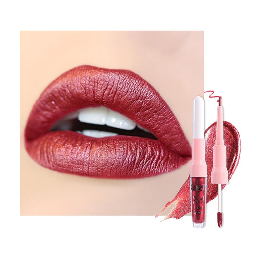 Kaely 2-in-1 Dark Red Metallic Lipstick and Lip Liner, Shimmer Liquid Metallic Lipsticks for Women, Glitter Lip Gloss Stain Long Lasting Waterproof Smudge Proof 24 Hour, Vegan Makeup, 01-Velvo Beauty