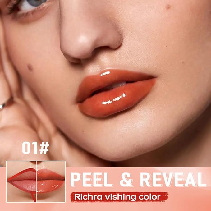 Coral Orange Peel Off Lip Gloss Masque,Lip Stain Peel Off Tattoo-Peel Off Lip Tint and Lip Oil 2-in-1 Long Lasting Waterproof Transfer-proof Lip Mask Lip Gloss Peel Off Lip Liner,for All SkinType 01#-Velvo Beauty