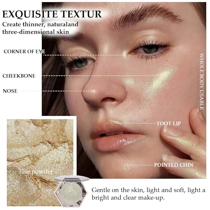 Shimmer Pearl Champagne Gold Highlighter Makeup Contour Palette,Face Illuminator Highlighter, Blush and Makeup Highlighter Bronzer Palette Highlighter+Makeup iluminadores Make Up (Dazzling)-Velvo Beauty