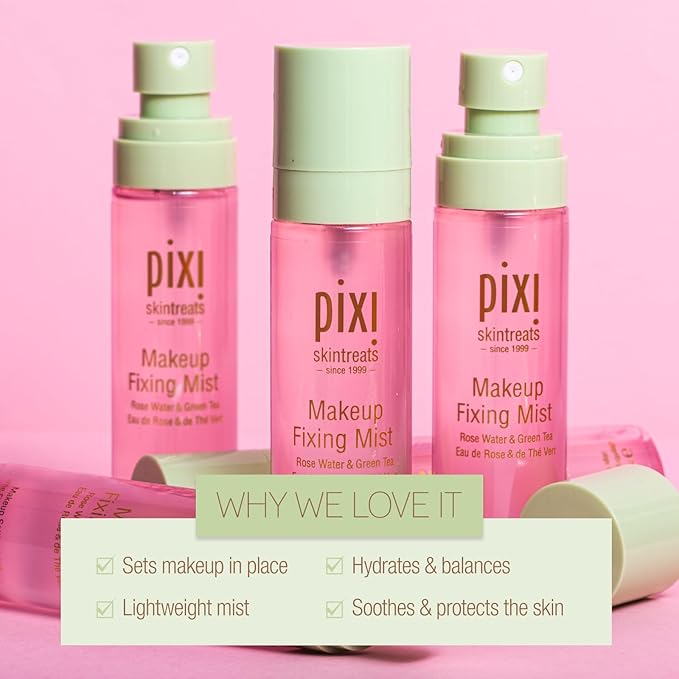 Pixi Beauty Makeup Fixing Mist 80ml, All Over Setting Spray For Longer Wearing Makeup, Rose Water and Green Tea Infused, 2.7 Fl Oz-Velvo Beauty