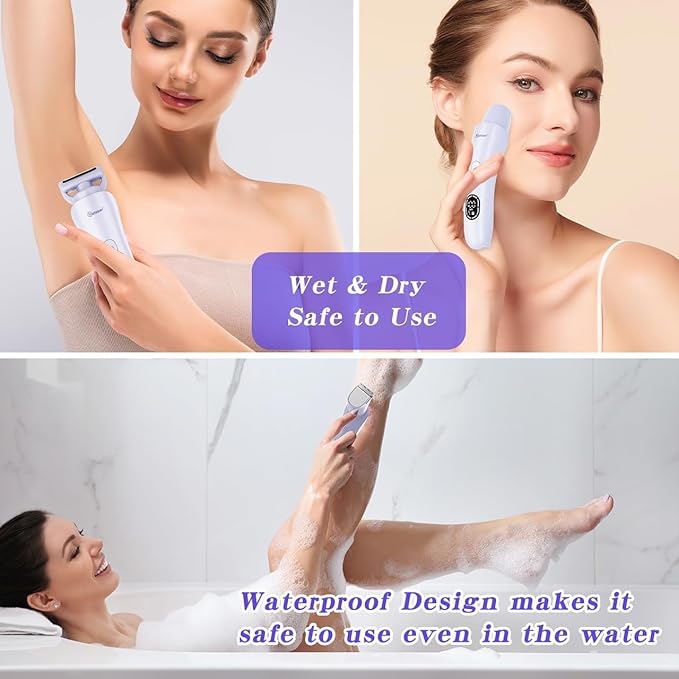 Hatteker Women's Electric Shaver Bikini Trimmer Hair Trimmer for Women LED Display Electric Razor for Legs Bikini Underarm Public Hairs Led Display IPX7 Waterproof Gift for Women (Purple)-Velvo Beauty