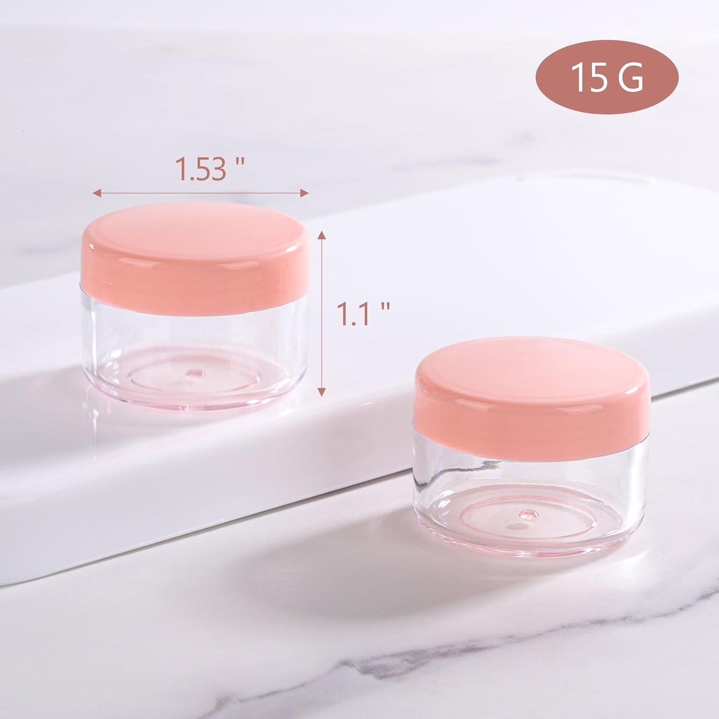 Refillable Cosmetic Sample Jars - 100 Pack 15g (0.5oz) Pink Small Travel Containers with Lids + 10 Mini Makeup Spatulas - BPA Free-Velvo Beauty