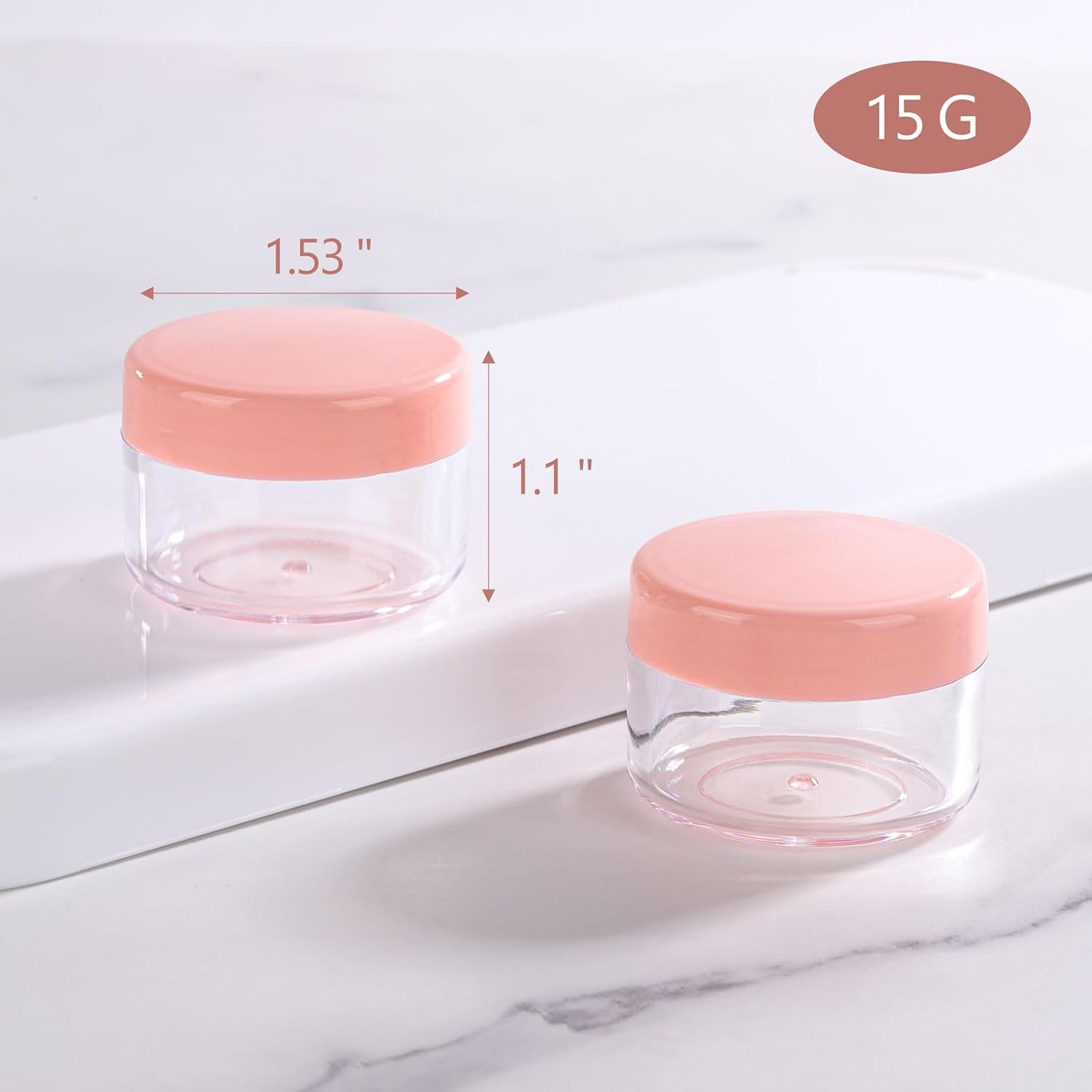 Refillable Cosmetic Sample Jars - 100 Pack 15g (0.5oz) Pink Small Travel Containers with Lids + 10 Mini Makeup Spatulas - BPA Free-Velvo Beauty
