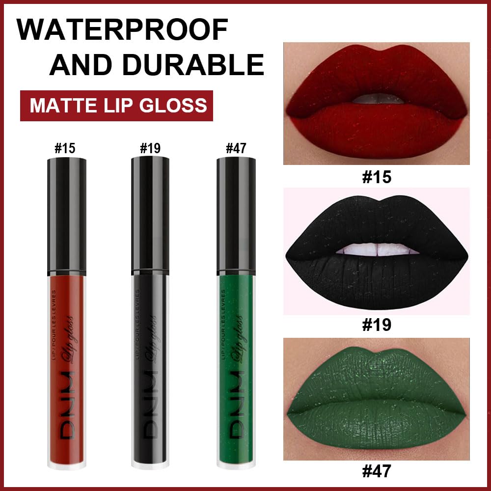 evpct 3Pcs Dark Black Emerald Green Red Matte Liquid Lipstick Lip Stain Sets for Women Matte+Lipstick Long Lasting 24 hr Hours Magic Lipstick 24 Hours original Waterproof 20#-Velvo Beauty