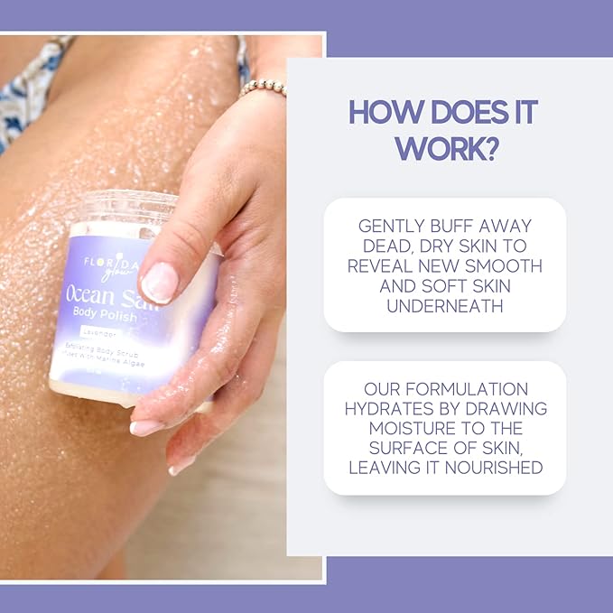 Sea Salt Body Scrub by Florida Glow - Ocean Salt Body Polish Infused with Marine Algae - Exfoliating Face and Body Scrub - to Tackle Acne and Scars for Smooth Soft Skin (Lavender, 12.1 oz)-Velvo Beauty