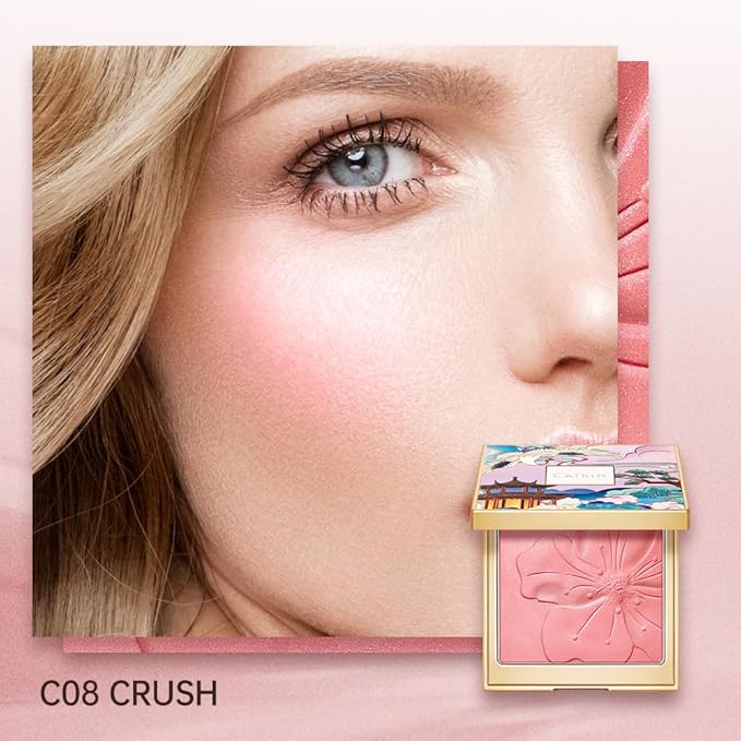 CATKIN Cheek Powder Blush Baked Pink Makeup Blusher Creamy Light Weight Long Lasting Natural Shimmer Finish 10g (C08 Crush)-Velvo Beauty