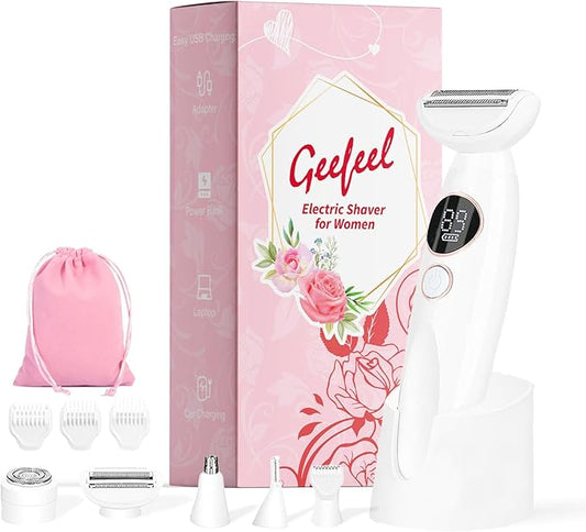 Bikini Trimmer for Women, 5 in 1 Electric Razors for Women - Rechargeable Electric Shaver - IPX7 Waterproof Bikini Trimmer for Underarm Leg Arm Body-Velvo Beauty