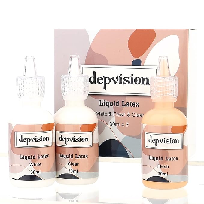 Depvision Liquid Latex 3 Colors Set White Fresh Clear Color For Special Effects Wound Waterproof Professional Makeup Artist Skin Illustrator SFX Monster Zombie (30ml * 3 color)-Velvo Beauty
