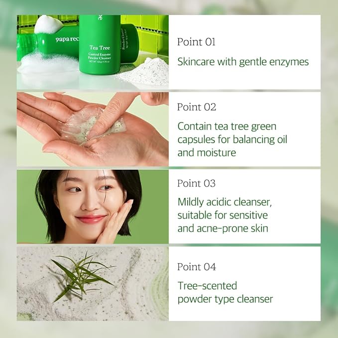 Papa Recipe Tea Tree Control Enzyme Powder Cleanser - Soft Exfoliating Facial Wash for Sensitive Skin (50g, 1.72oz) - Korean Skincare for Soothing, Balancing skin's moisture and oil level-Velvo Beauty