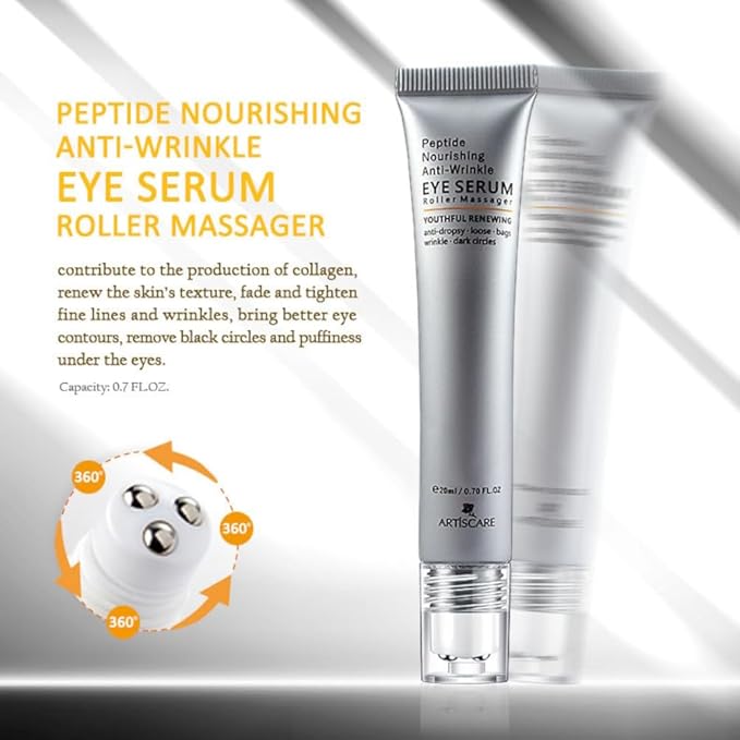 Peptide Under Eye Roller Serum With Roller Balls For Dark Circles And Puffiness | Massage Ball Cream for Fine Lines and Wrinkles | Hydrates Brightens Under Eye Area Restores Skin Firmness (PEPTIDE)-Velvo Beauty
