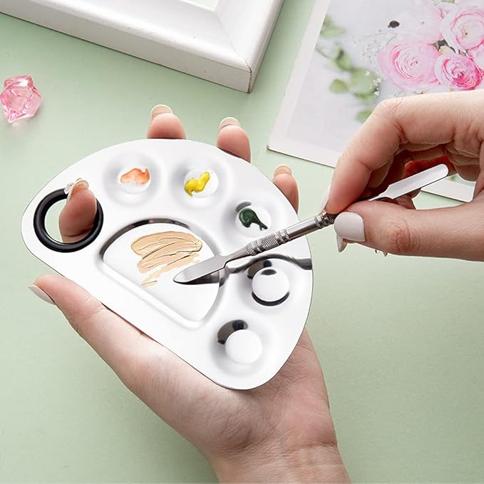4 Pack Makeup Mixing Palette with Spatula, Stainless Steel Cosmetic Palette, Makeup Foundation Mixing Palette, Makeup Metal Mixing Tray for Makeup Nail Art Accessories-Velvo Beauty