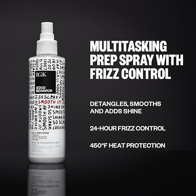 IGK GOOD BEHAVIOR Smoothing Frizz Fighters Set | 4-in-1 Prep Spray + Spirulina Protein Smoothing Spray | Frizz Control + Heat Protectant | Vegan + Cruelty Free-Velvo Beauty