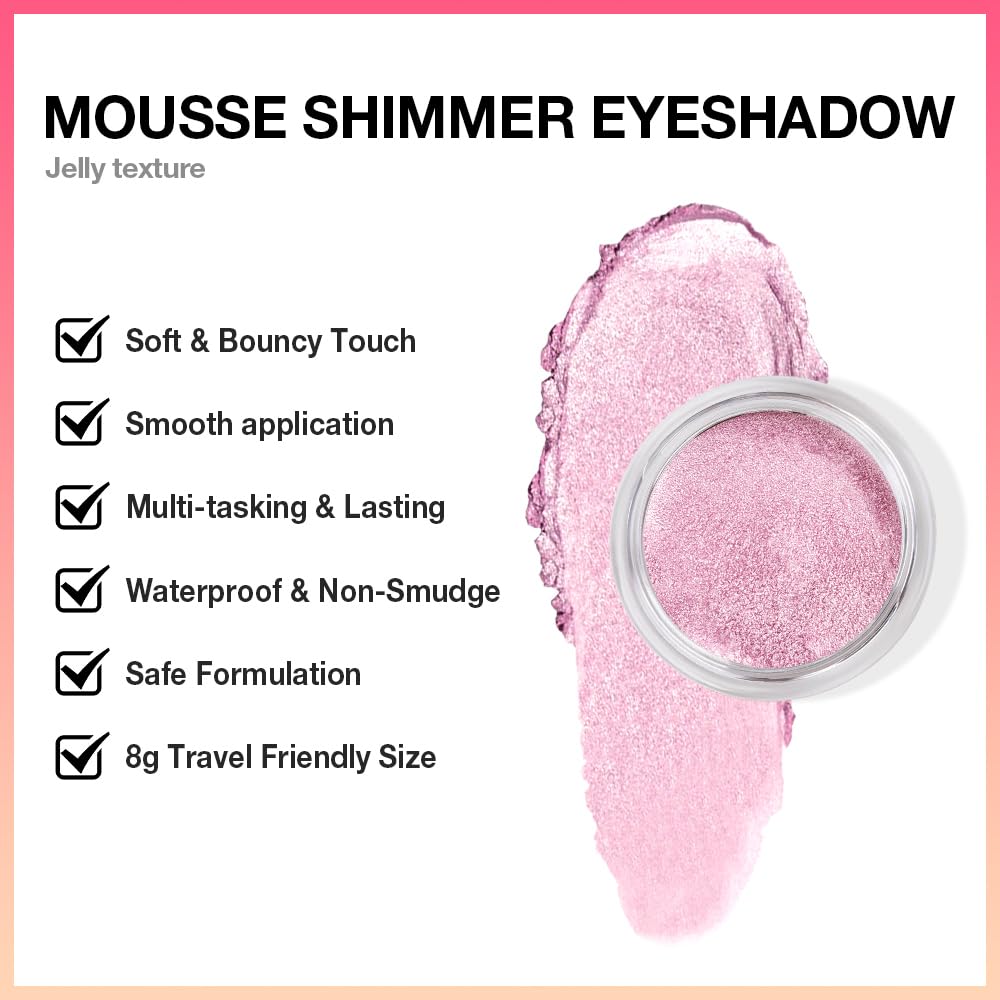 Cream Glitter Soft Pink Shimmer Metallic Eyeshadow Palette Makeup, Natural Single Mini Instant Holographic Eyeshadow For Women, Sombras Crema Para Ojos, Talc, Paraben & Cruelty Free-Velvo Beauty