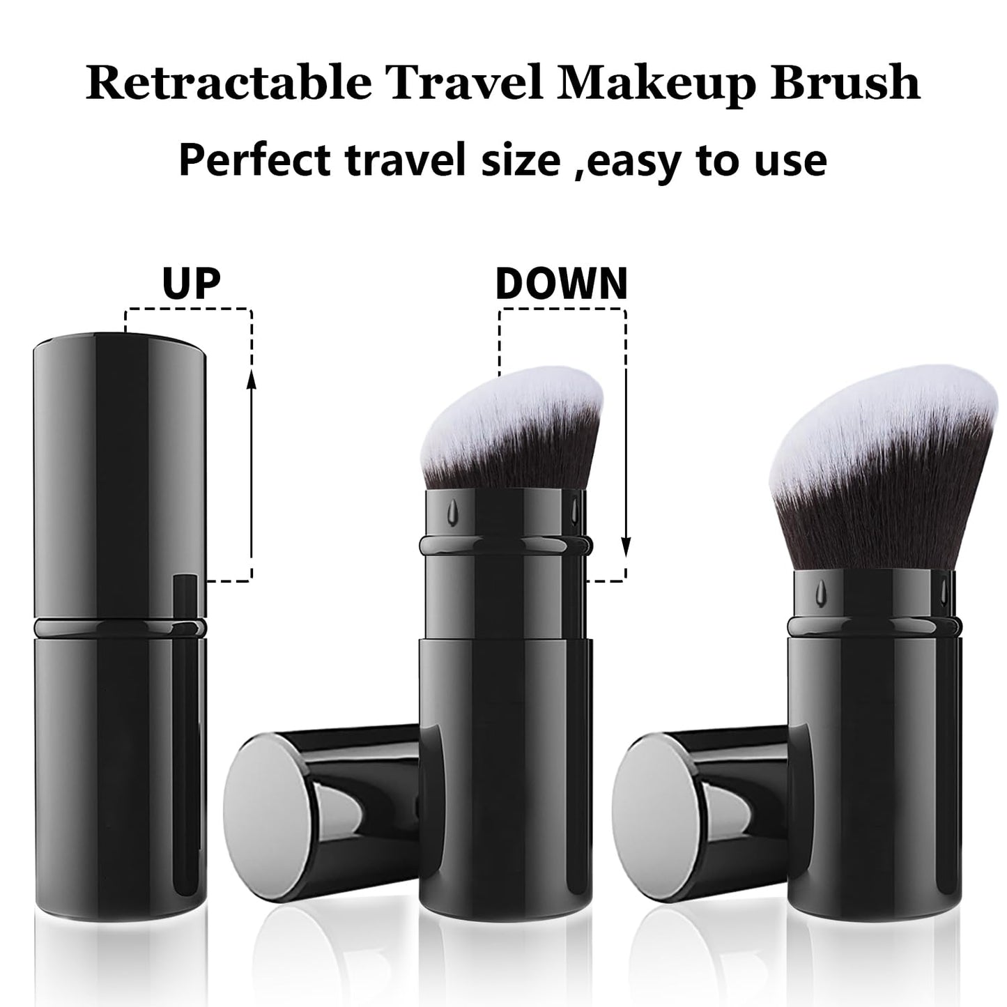 Falliny Retractable Makeup Brush, Angled Kabuki Powder Foundation Sunscreen Makeup Brush, Travel Face Blush Brush with Cover for Blush, Bronzer, Buffing, Concealer, Highlighter,Powder Cosmetics-Velvo Beauty