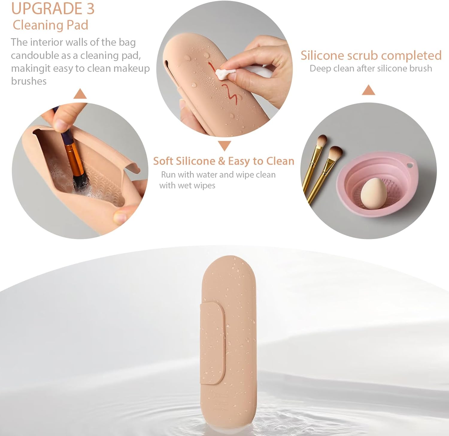Silicone Makeup Brush Holder Set – Portable Travel Makeup Brush Holder with Makeup Sponge Holder and Foldable Cleaning Bowl – Upgraded 3-in-1 Cosmetic Organizer Set (khaki)-Velvo Beauty