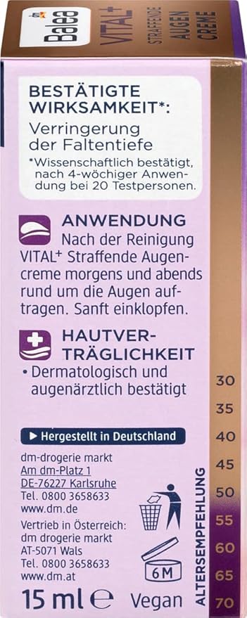 Balea Eye cream VITAL + Firming Eye Cream, 15 ml (Age: +50)-Velvo Beauty